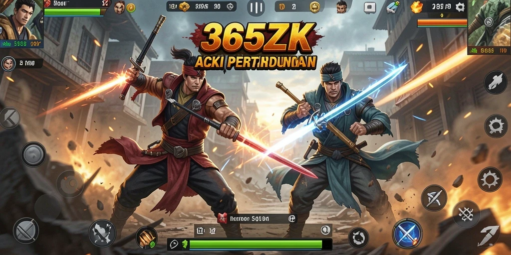 Screenshot gameplay 365ZK menunjukkan pertarungan yang intens dan karakter yang beragam.