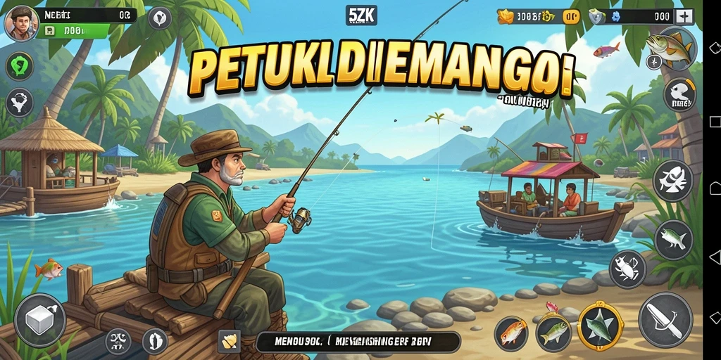 Tampilan gameplay 5ZK dengan aksi memancing seru dan lokasi indah.