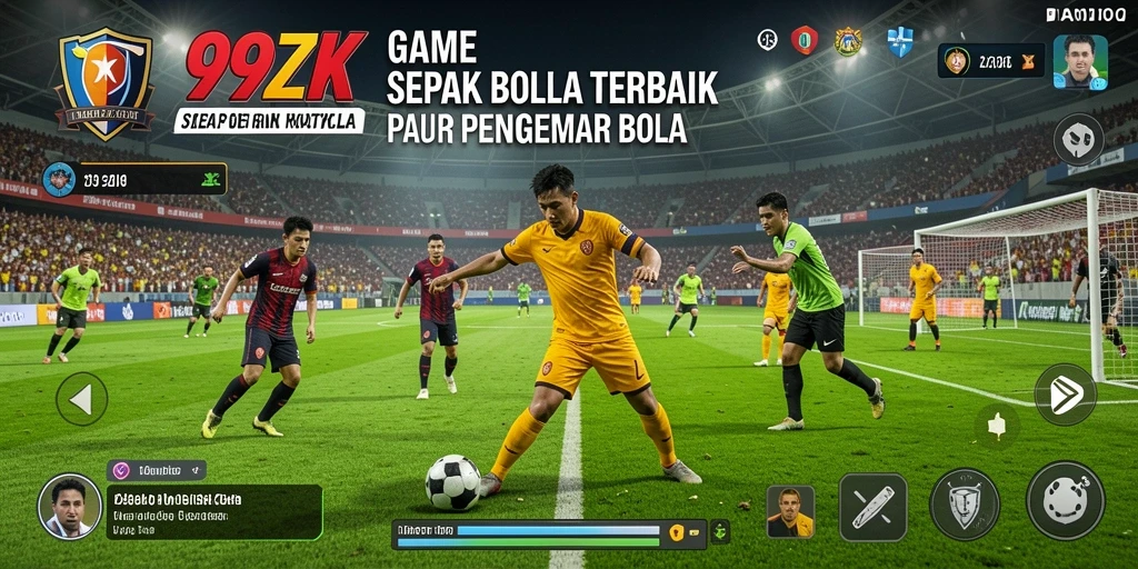 Screenshot gameplay 99ZK menampilkan aksi mendebarkan pertandingan sepak bola.