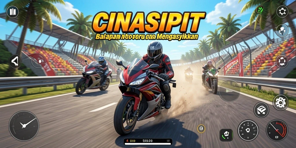 Screenshot gameplay CINASIPIT dengan aksi balapan yang mendebarkan.