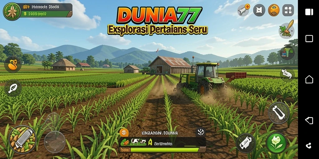 Gameplay menarik DUNIA77 yang menunjukkan kebun pertanian yang subur.