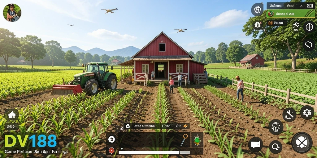Tampilan gameplay DV188 dengan aktivitas bertani yang seru dan interaktif.