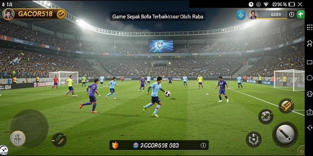Tampilan gameplay GACOR518 dengan aksi seru di lapangan sepak bola.