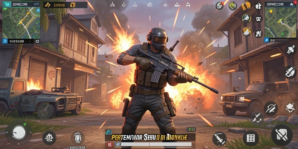 Tampilan gameplay seru dalam pertempuran IDNSCORE Battle Royale.