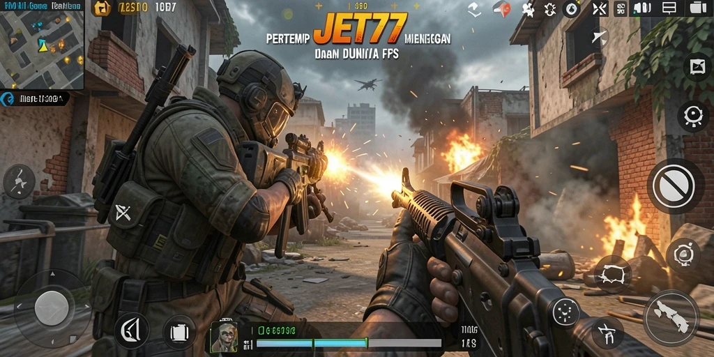 Tampilan gameplay mendebarkan dengan aksi tembak-menembak yang intens.