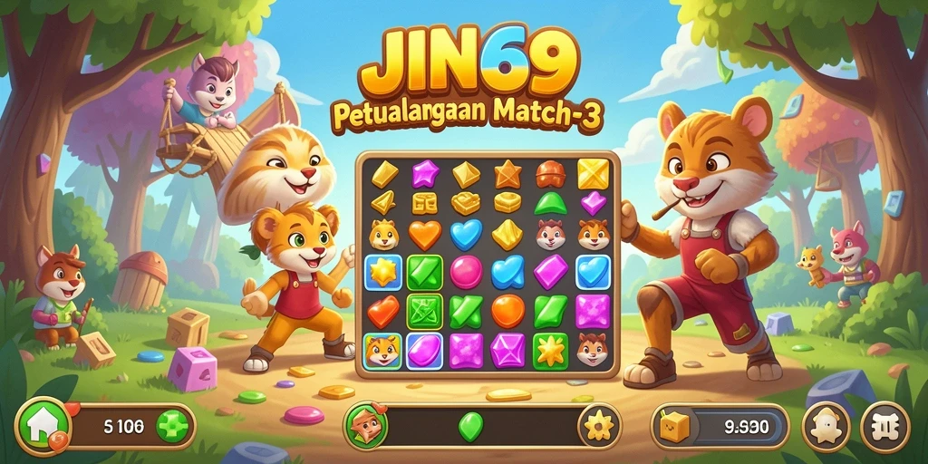 Screenshot gameplay JIN69 menampilkan keseruan level Match-3 yang penuh warna.