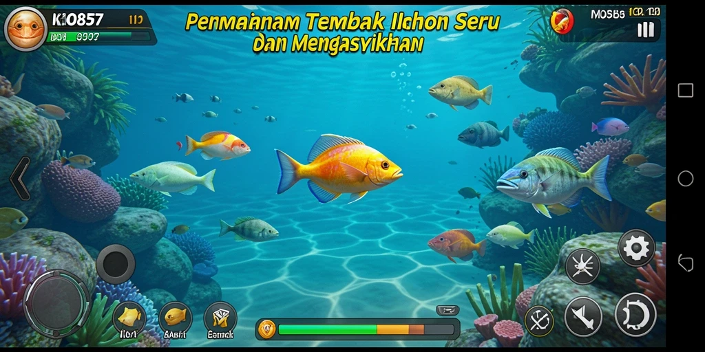 Tampilan gameplay seru dalam KO857 saat menembak ikan.