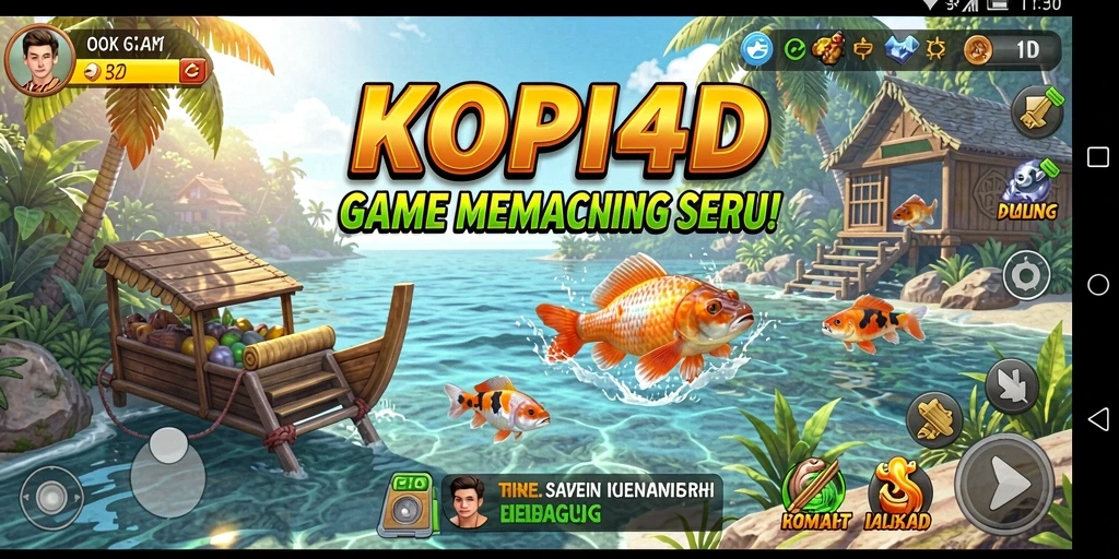 Tampilan gameplay KOPI4D dengan aksi memancing yang seru.
