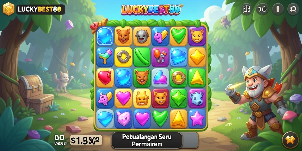 Tampilan gameplay LUCKYBEST88 yang seru dengan pencocokan batu permata.