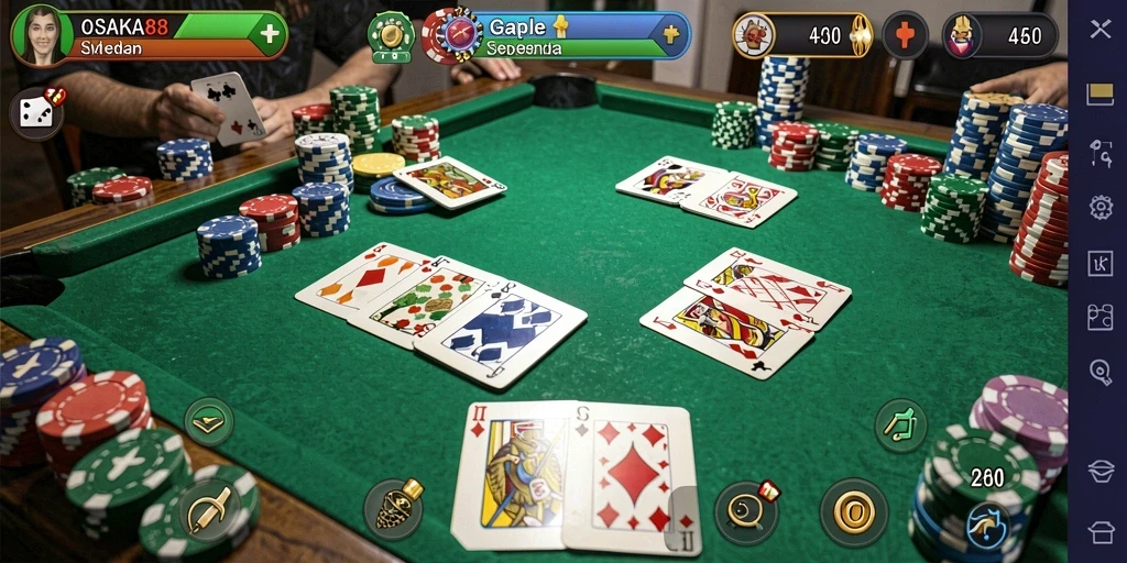 Screenshot menunjukkan antarmuka gameplay Gaple yang interaktif dan menarik.
