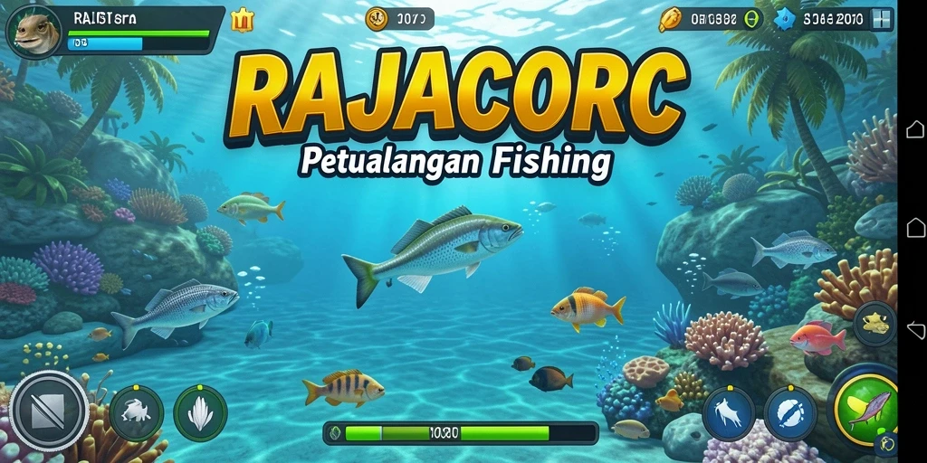 Screenshot RAJACORC menampilkan gameplay memancing yang full action.