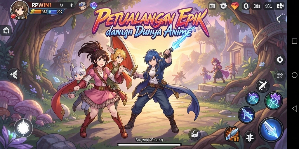Screenshot gameplay RPWIN1 dengan karakter anime yang keren.
