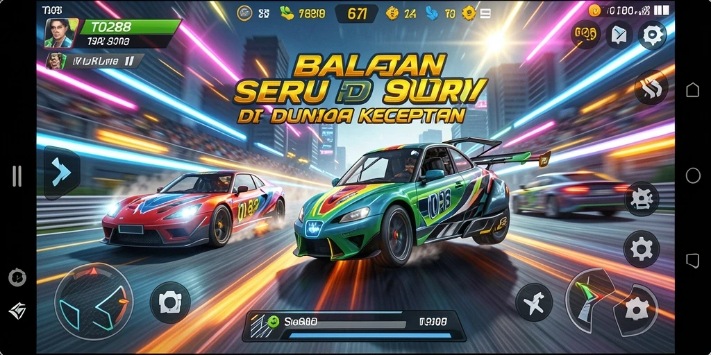 Screenshot gameplay TO288 menampilkan aksi balapan yang mendebarkan.