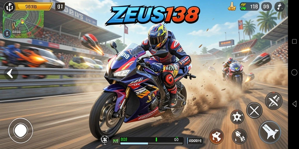 Gameplay seru balapan motor di ZEUS138 yang menampilkan kecepatan tinggi.